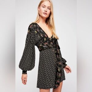 Free People Wonderland A-line Dress Floral Black Sz XS